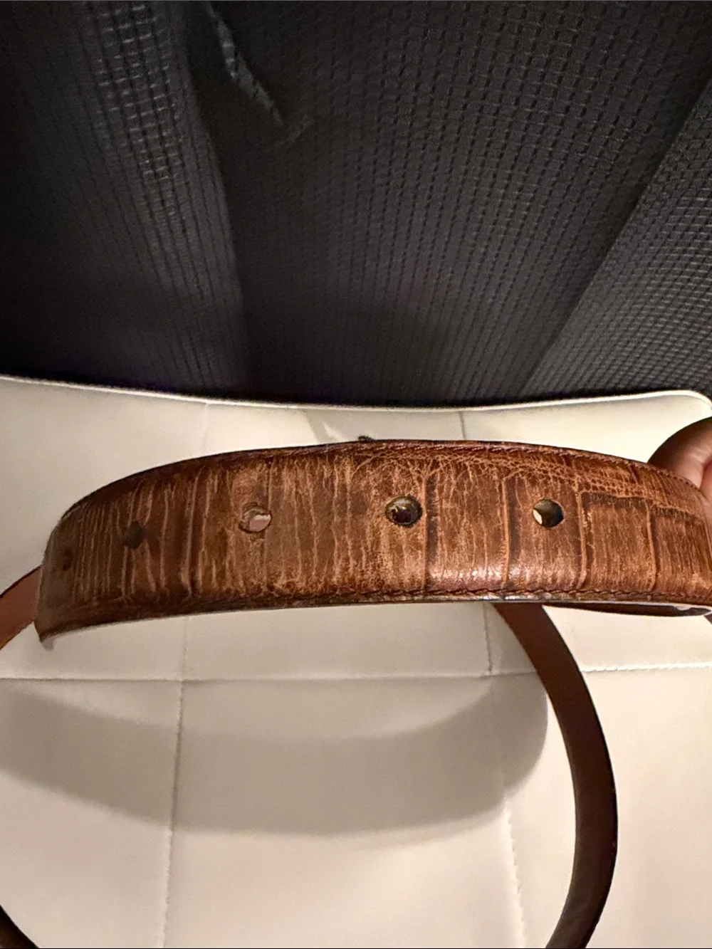 Men's Brown Croc Embossed Italian Leather Belt with Gold Buckle Very Good Sz 44